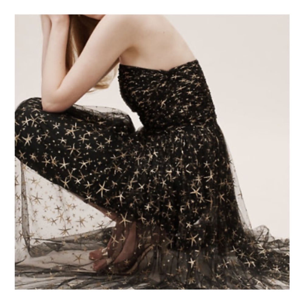 Joanna August x BHLDN Brenda 2 Black Gold Celestial Star Tulle Strapless Maxi - Picture 9 of 10